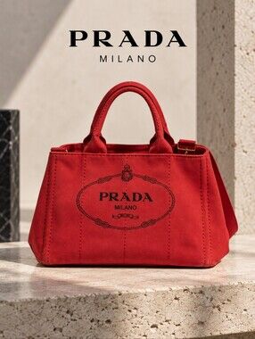 Authentic Prada Canapa Canvas Tote Bag Rosso